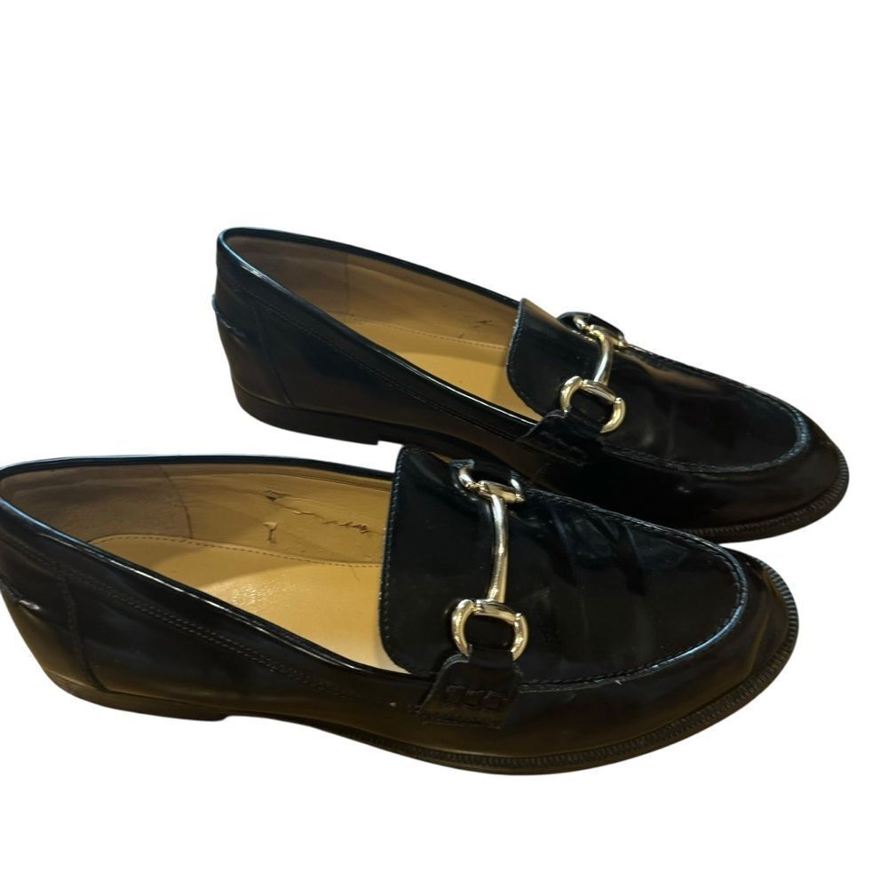 J.Crew Classic Black Vegan Leather Loafers with Gold Hardware Horsebit Size 9 - Picture 10 of 13